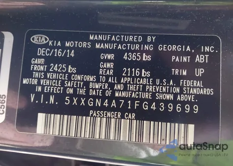 2015 Kia Optima Ex from USA, damaged, VIN 5XXGN4A71FG439699